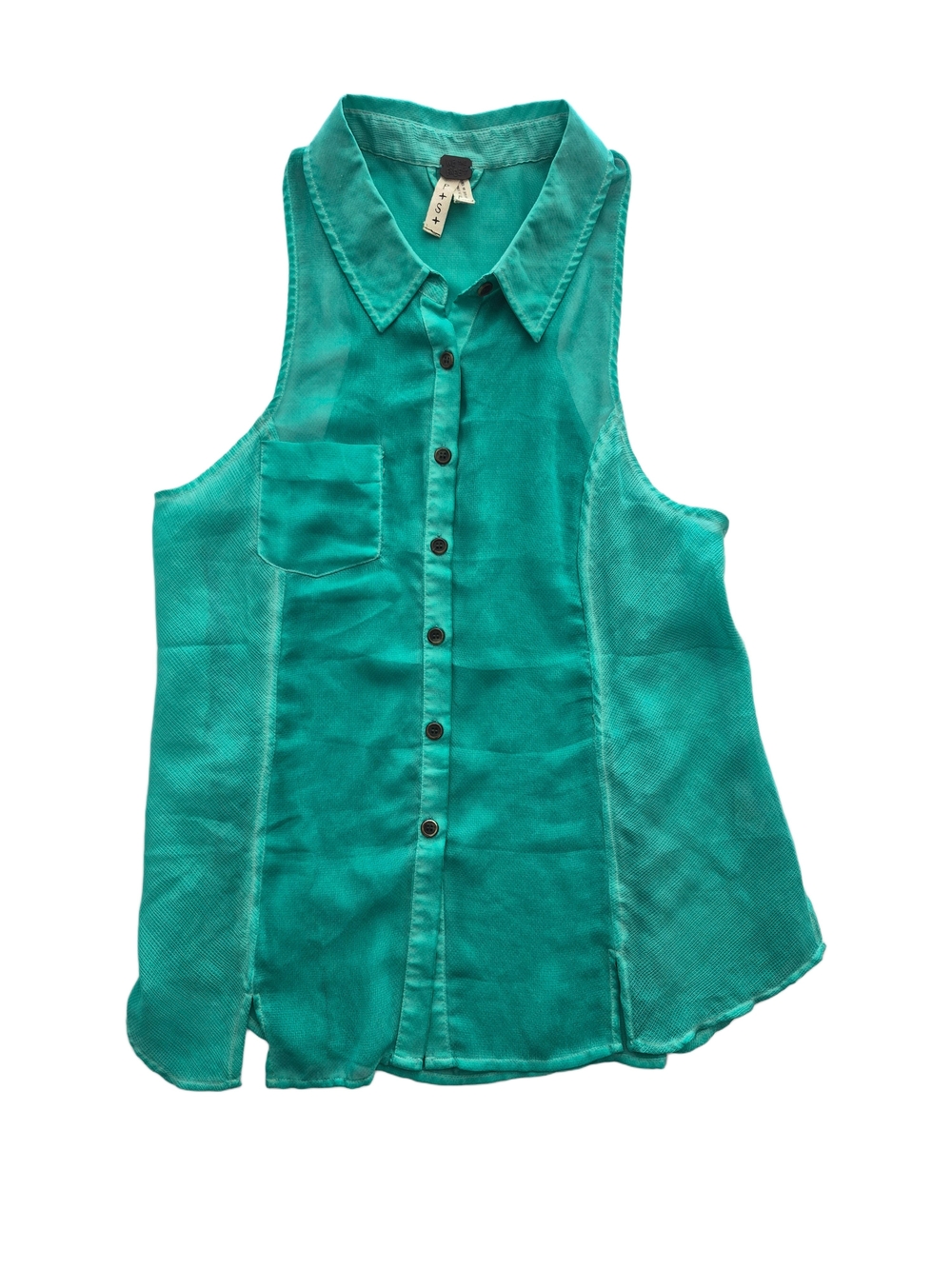 Free People Teal Button-Front Sleeveless Collared Blouse Size S